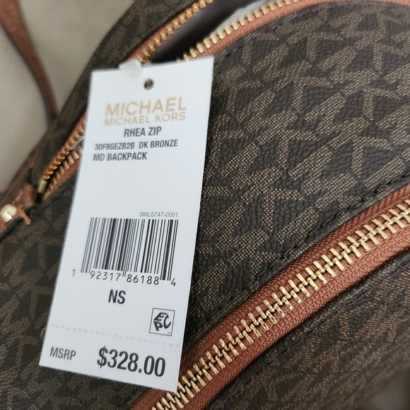 Michael Kors Womens Rhea Zip Brown Leather Backpack - Picture 3 of 5